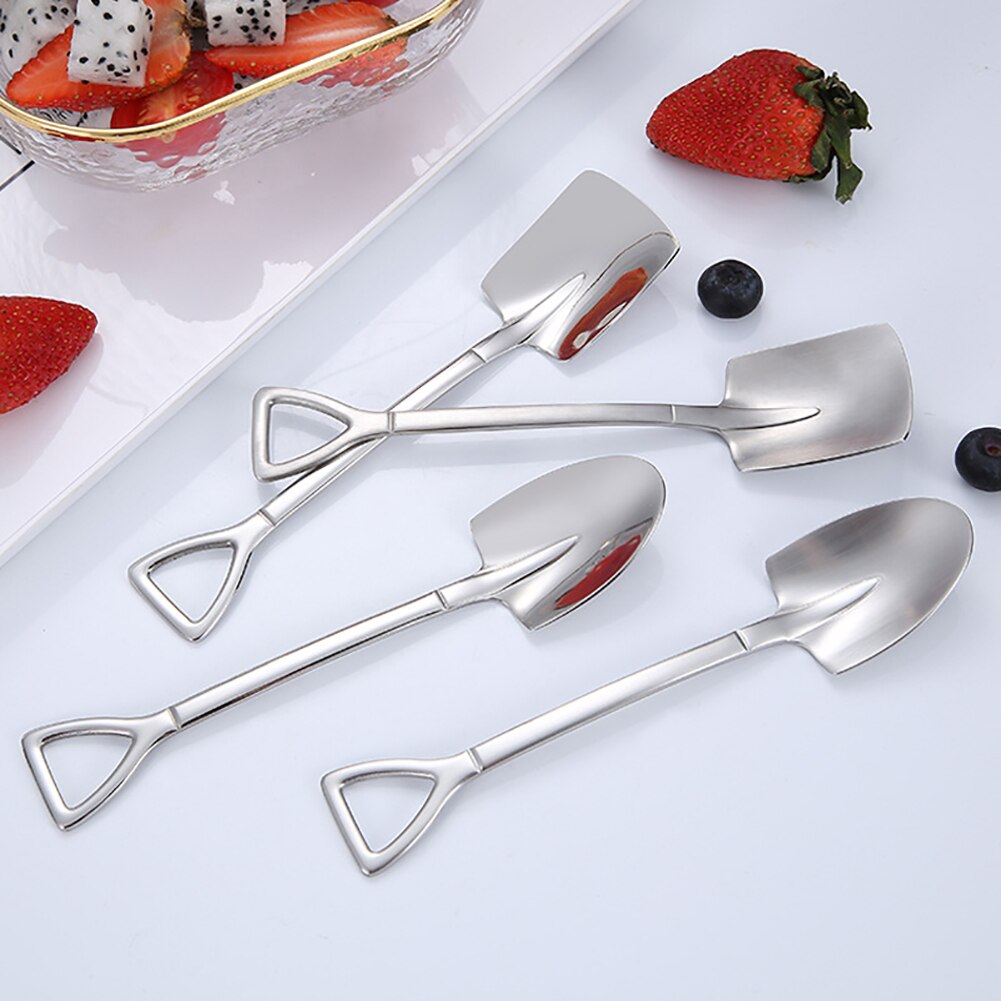 Anti-Rust Stainless Steel Iron Shovel Spoon Coffee Ice Cream Spoon Engineering Shovel Retro Square Head Spoon Kitchen Gadget