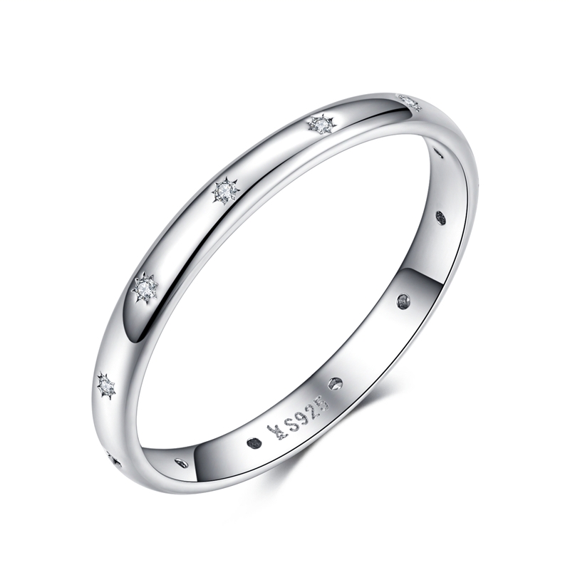 WOSTU 925 Sterling Silber Türkis Blau Stern aufbringen Einfache Größe Runde Ringe Für Frauen Weibliche Original Schmuck CTR240: Schwarz / 8