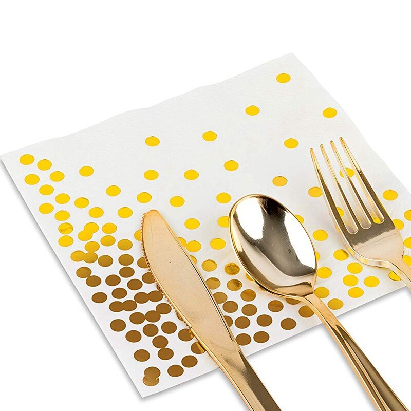 Servilletas de cóctel de lunares dorados, paquete de 50 servilletas de papel de 3 capas con lunares dorados, perfectas para de cumpleaños, Baby Shower, novia