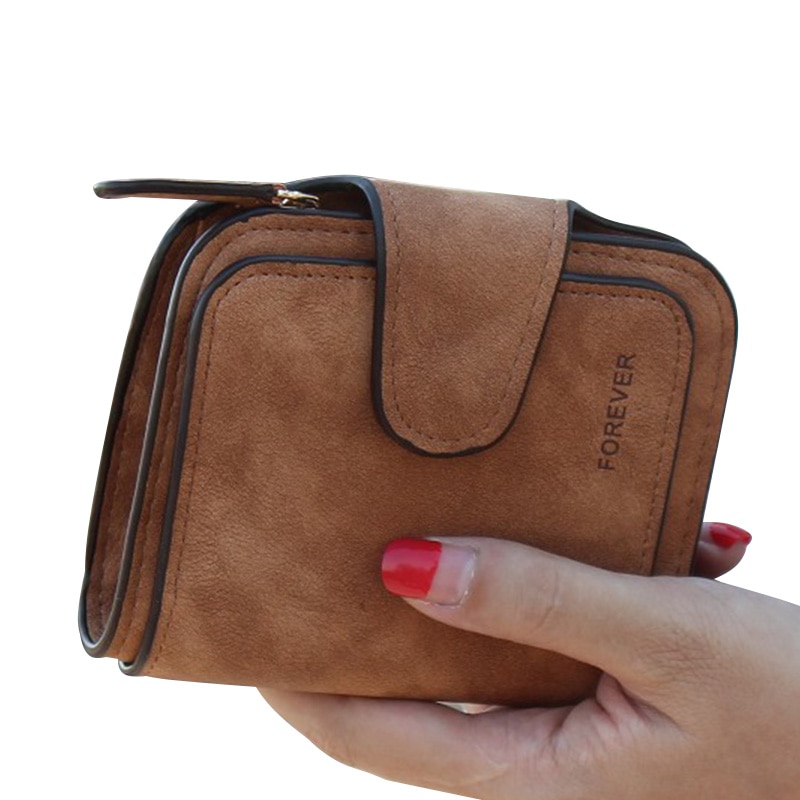 Lady Snap Fastener Zipper Short Clutch Wallet Solid Letter Small Female Purse Short Purse Vintage Matte Women Wallet: Coffee