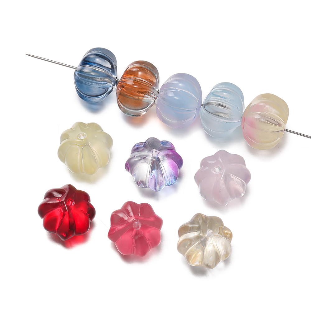 30 unids/pack de cuentas de calabaza de cristal, cuentas espaciadoras sueltas para pulsera, collar, pendientes, llavero, accesorios para hacer joyería hechos a mano DIY