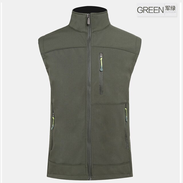 Wasserdicht Vlies Futter Männer Frühling der Softshell Weste draussen Wandern Camping Wandern Angeln Warme Ärmellose Jacken Panzer Spitzen: Armee Grün / asiatisch Größe M