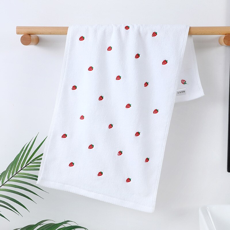 Serviette de toilette en coton brodée pour le visage, serviette de bain confortable en coton, pour adulte et enfant, gant de toilette pour les mains, serviettes de salle de bain 34 x 74cm 1pc: Fraise blanche