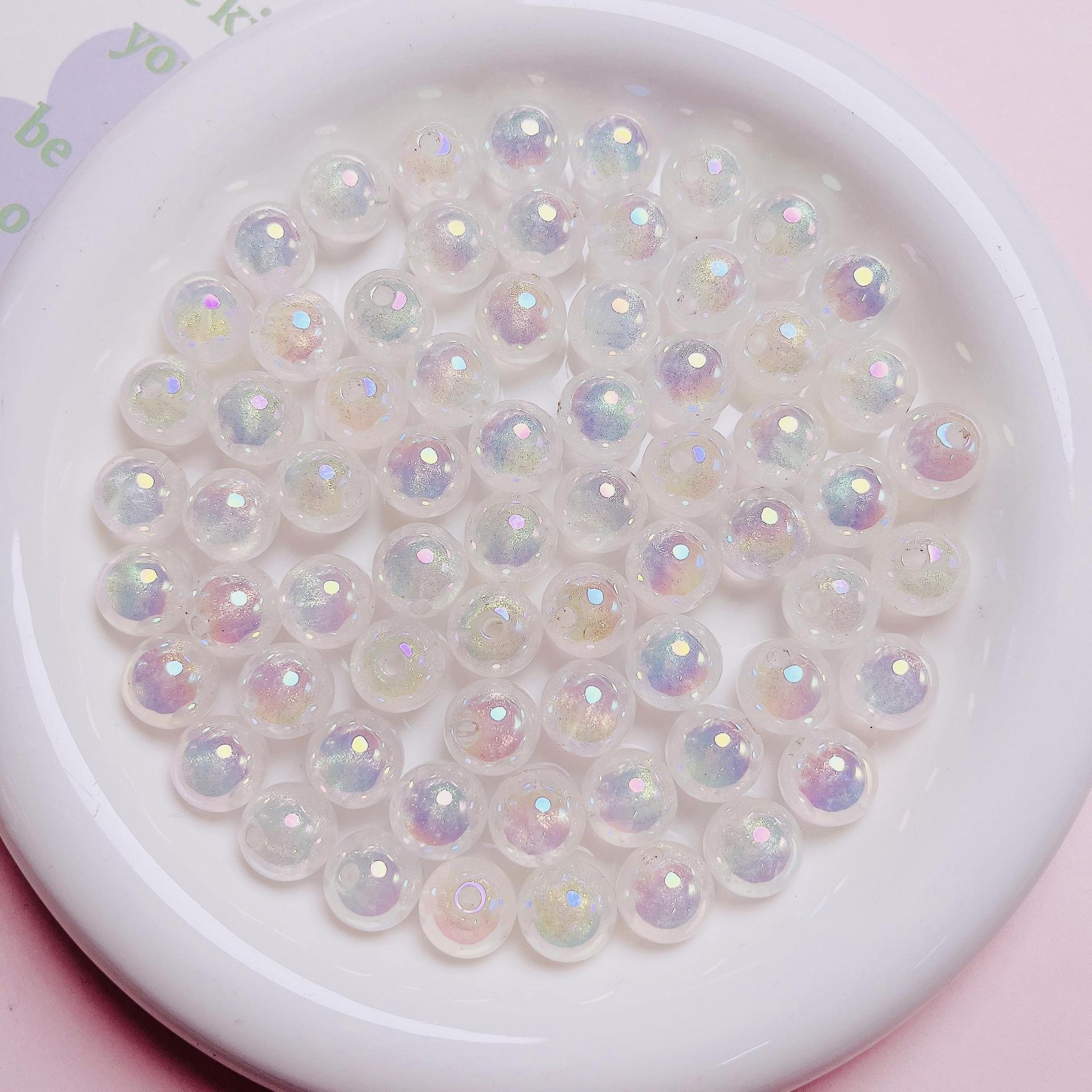 10 Uds. De cuentas acrílicas de colores AB con purpurina transparente de DIY para pulsera, collar, fabricación de ideas de joyería: Blanco / 16 mm
