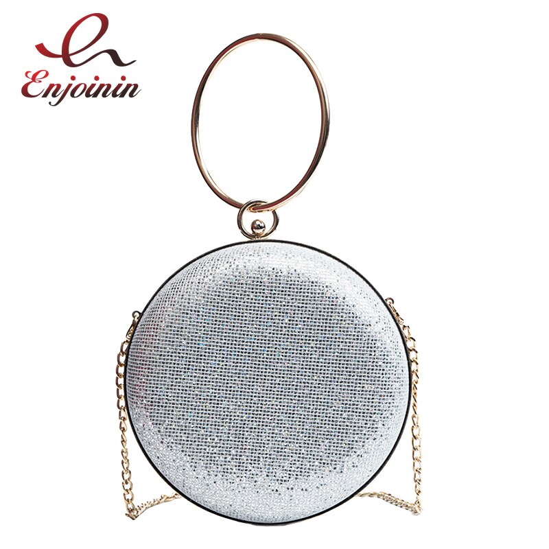 Bling Bling di Modo di Paillettes in Metallo Anello Tote Borsa Del Partito delle Donne Della Catena Della Borsa Bolsa Crossbody mini Sacchetto Del Messaggero del Sacchetto di Spalla