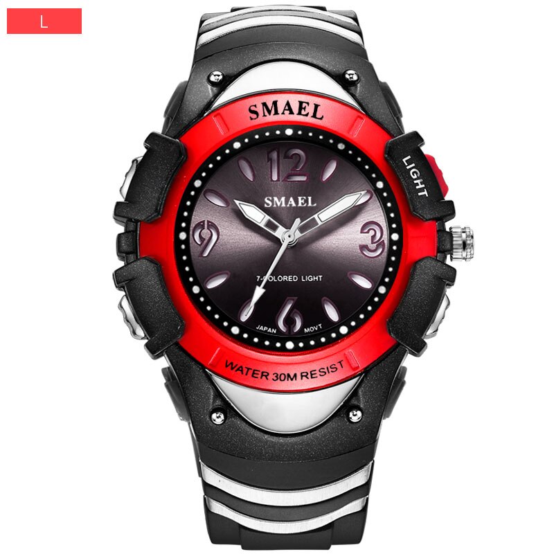 Smael Horloges Kids Kinderen LCD Digitale Horloges Schokbestendig Sport Horloges Mannen Wekker Kinderen 50M Waterdicht Horloge: Red L