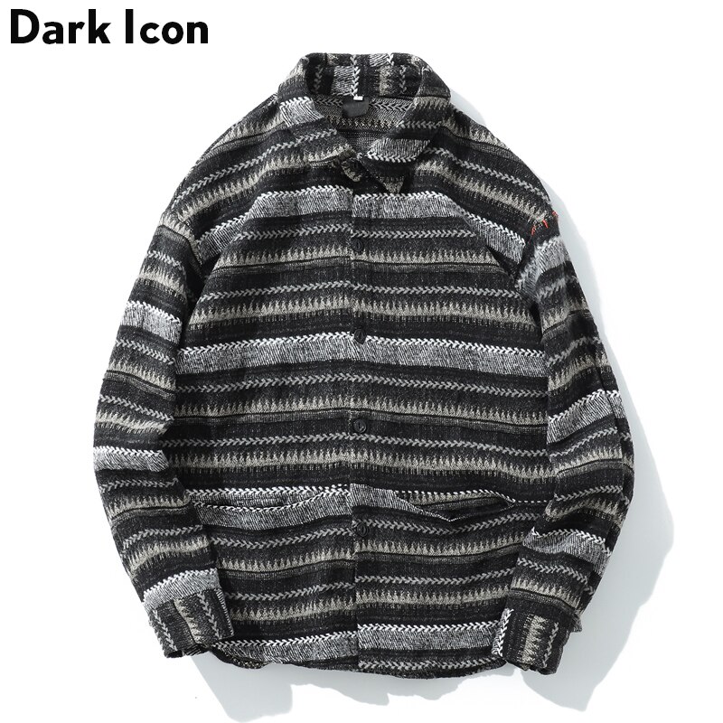 Mörk ikon geometrisk ylleskjorta män långärmad vårstamm herrskjorta streetwear kläder