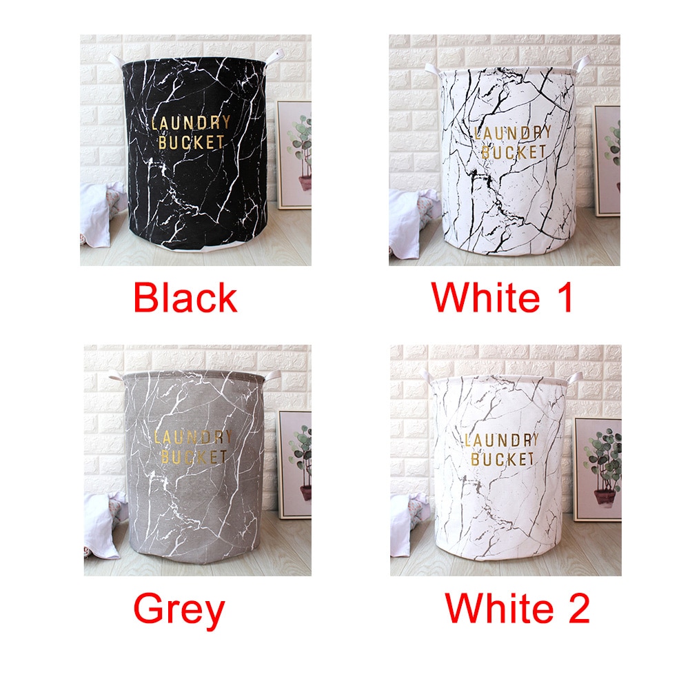 With Handle Home Washing Clothes Storage Lightweight Foldable Portable Large Capacity Cotton Linen Marbling Laundry Basket