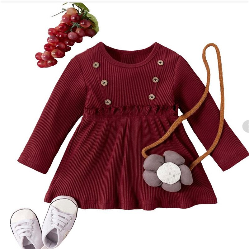 Baby Meisje Kleding Herfst Winter Meisjes Pasgeboren Kleding Katoen Effen A-lijn Prinses Jurk Vestidos Nina Gewaad Bebe Fille: Rood / 9m