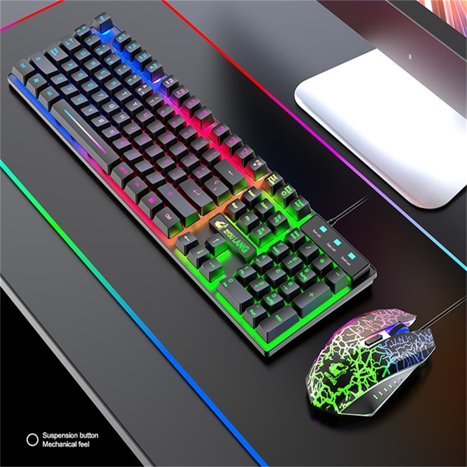 RGB Spanish Gaming Keyboard Computer Mouse Gamer Sets 104-key Backlit PC Keypad Wired Gaming Mouse For PC Laptop клавиатура