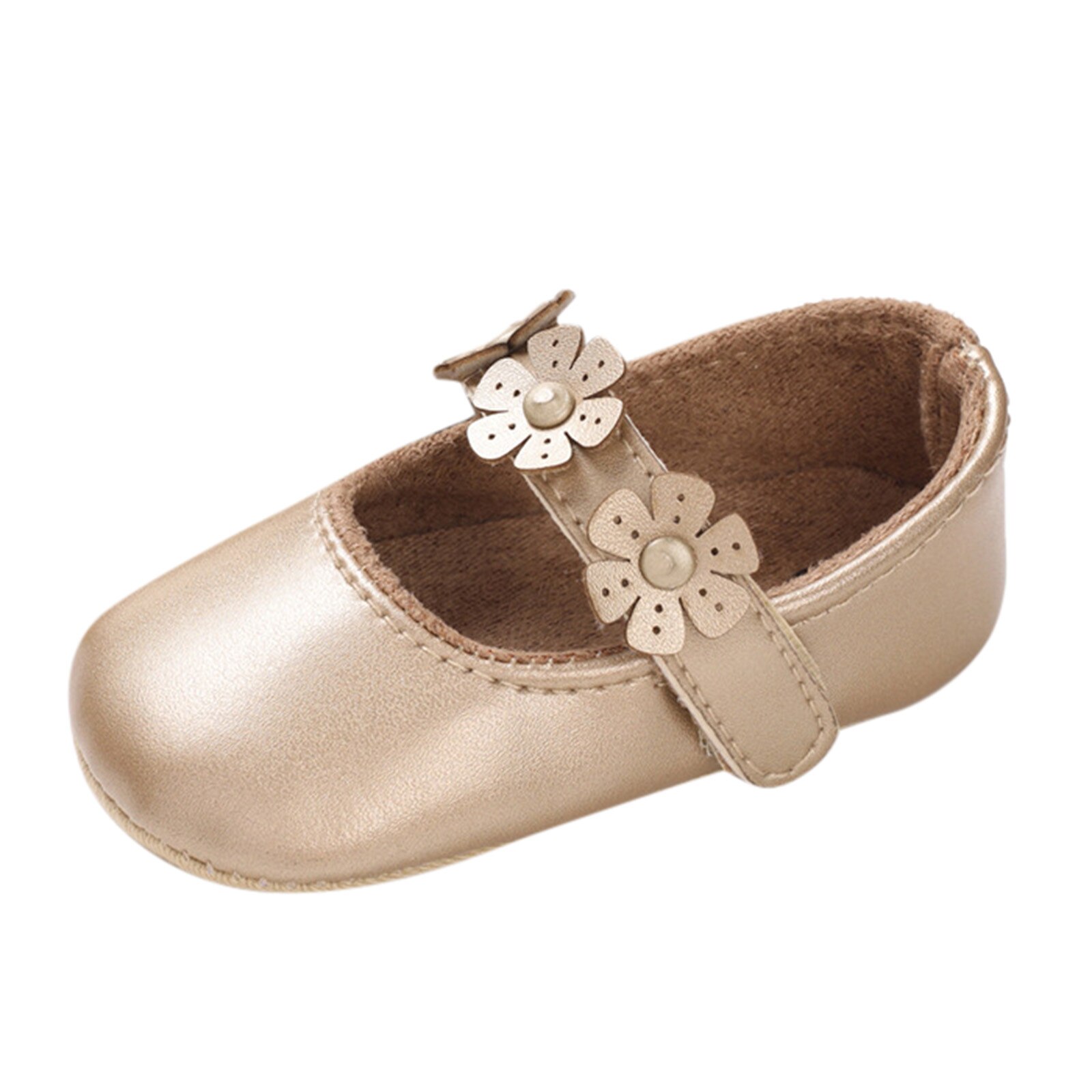 Newborn Baby Simple Toddler Shoes Floral Leather Girl Princess Shoes Home Outdoor Soft-soled Baby Shoes#p30: Gold / 5