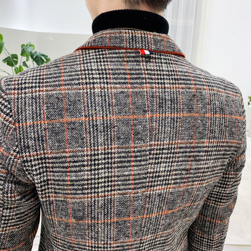 Britse Stijl Plaid Blazer Voor Mannen Jasje Casual Wollen Trouwjurk Jas Enkele Business Mannelijke Knop Veste Kostuum Homme