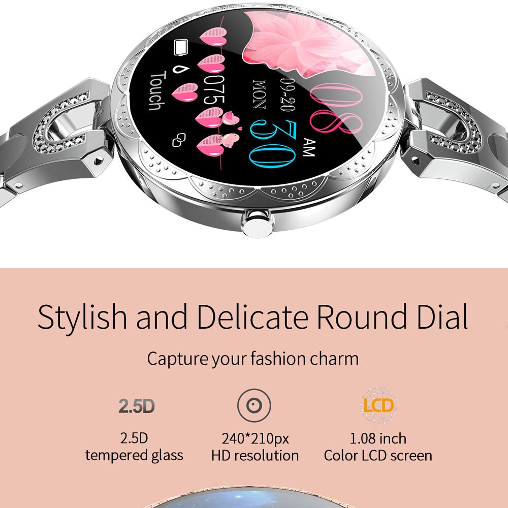 Damen-smartwatch  ak15, luxuriöses smart-armband mit herzfrequenzmessung, wasserdichtem fitness-tracker für android- und ios-smartphones (  h8 kw10 w8er-pack)