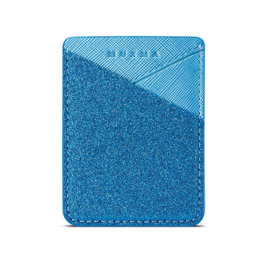 Lijm Mobiele Telefoon ID Credit Card Holder Vrouwen Mannen Sticker Pocket Glitter Wallet Case Kaarthouder Fit Meest Telefoon Tas pouch: Blauw