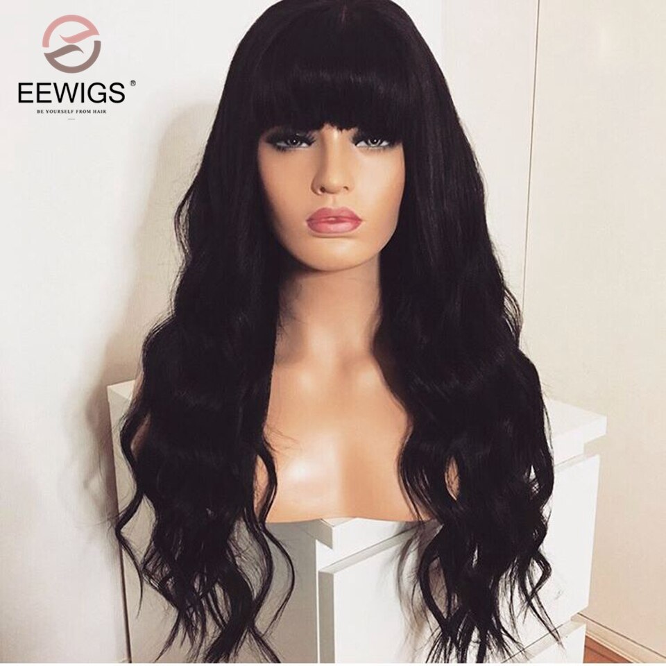 Eewigs cospaly syntetisk blonde front paryk med pandehår halv lyserød halv sort paryk varmebestandig limløs syntetiske parykker til kvinder: Sort paryk / 22 inches