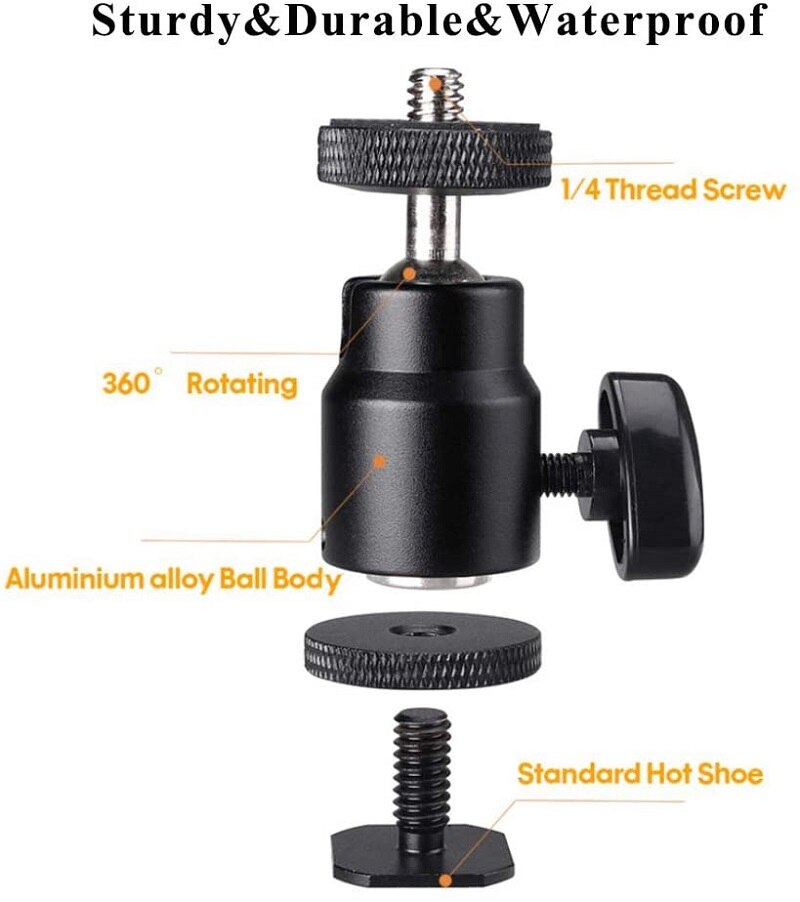 Tripod Head Camera Ball Head Shoe Mount 1/4" Ring Light Adapter for Cameras Camcorders Smartphone Video Light Microphone