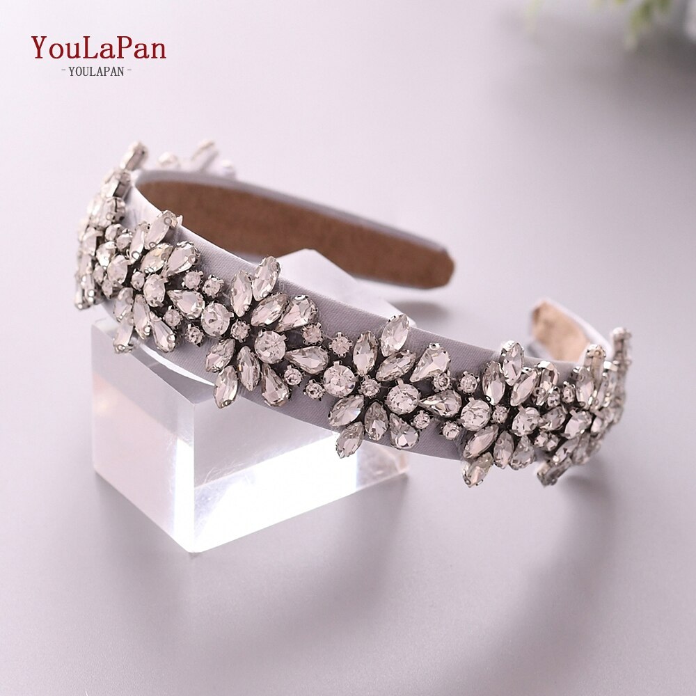 Youlapan  s269- fg luxe glinsterende strass hoofdband bruids haarband dames haaraccessoires barokke haarband: Grijs