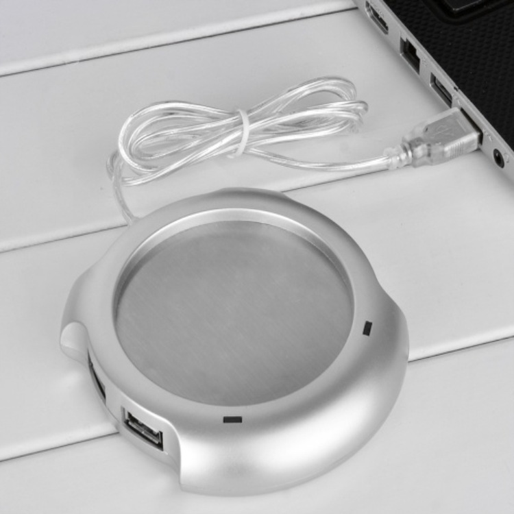 USB Warmer Sliver Warm Tea Coffee Cup Mug Warmer USB Heater Pad With 4 USB Port Hub With On/Off Switch