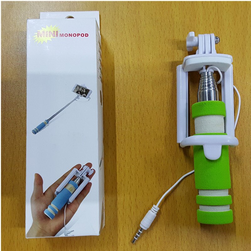 Schattige mini spons opvouwbare selfie stick uitschuifbare mobiele telefoon camera monopod portret handheld voor iphone 6 6s plus 5 5s se 5: Groente