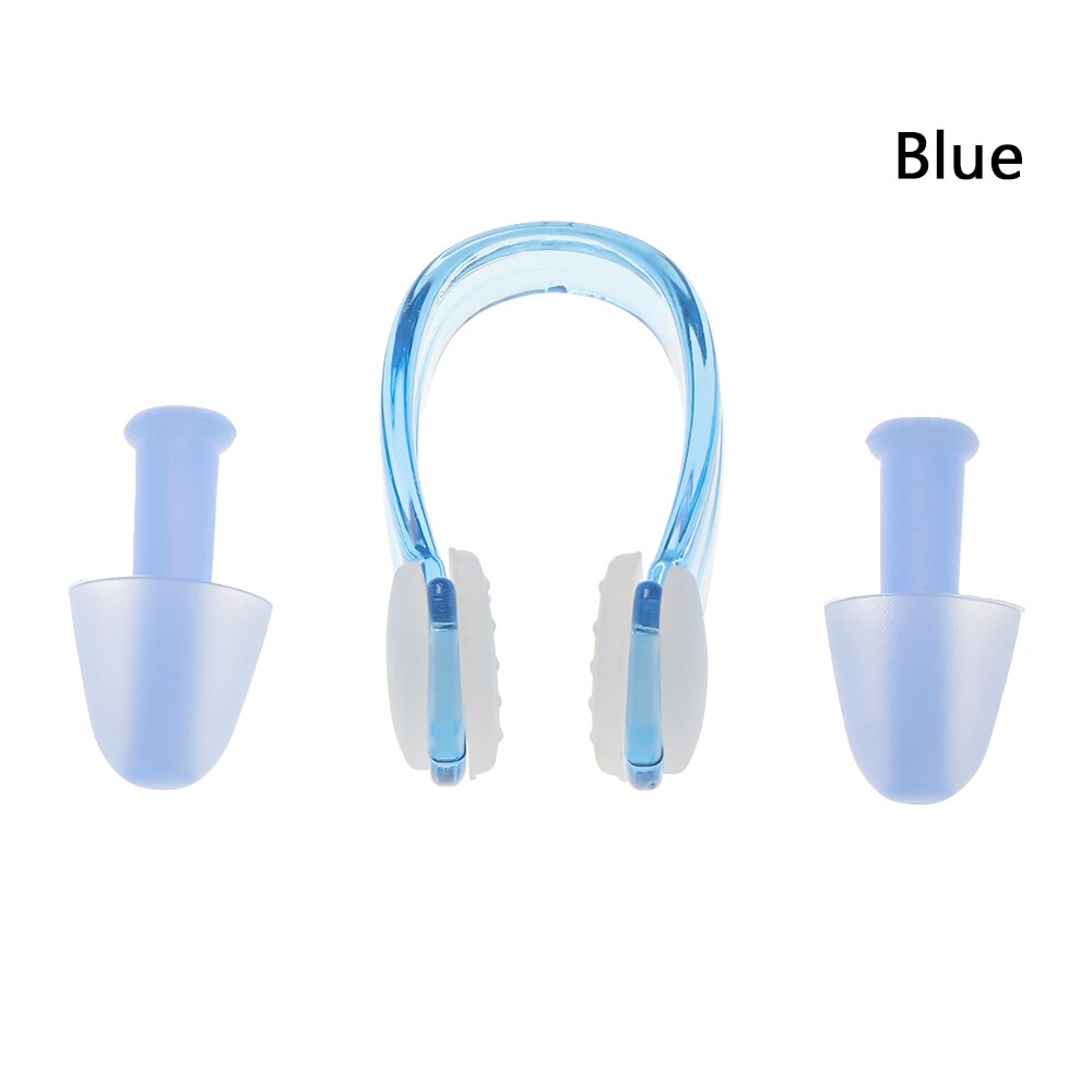 1Pc Neus Clip + 2 Stuks Ear Plug Met Opbergdoos Zachte Zwemmen Oordopjes Voorkomen Water Bescherming Ear Plug zwembad Zwemmen Dive Accessoires: Blue