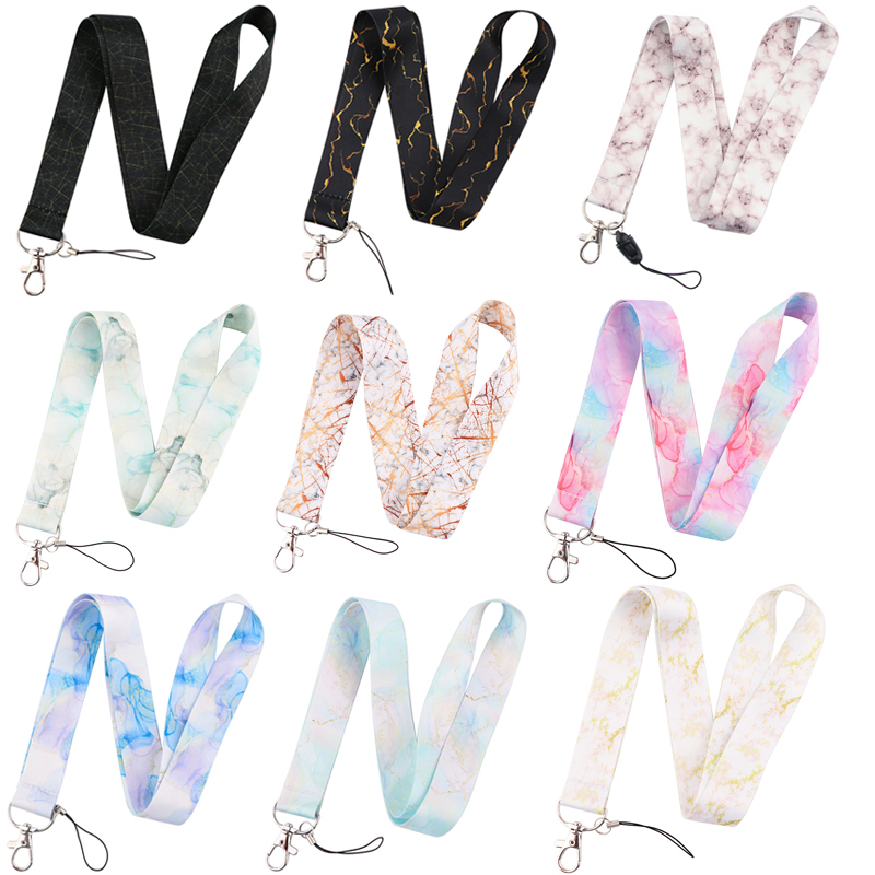 Marble Grain Printed Neck Strap Keychain Lanyard For Keys ID Card Badge Holder Keycord DIY Hanging Rope Mobile Phone Accessories