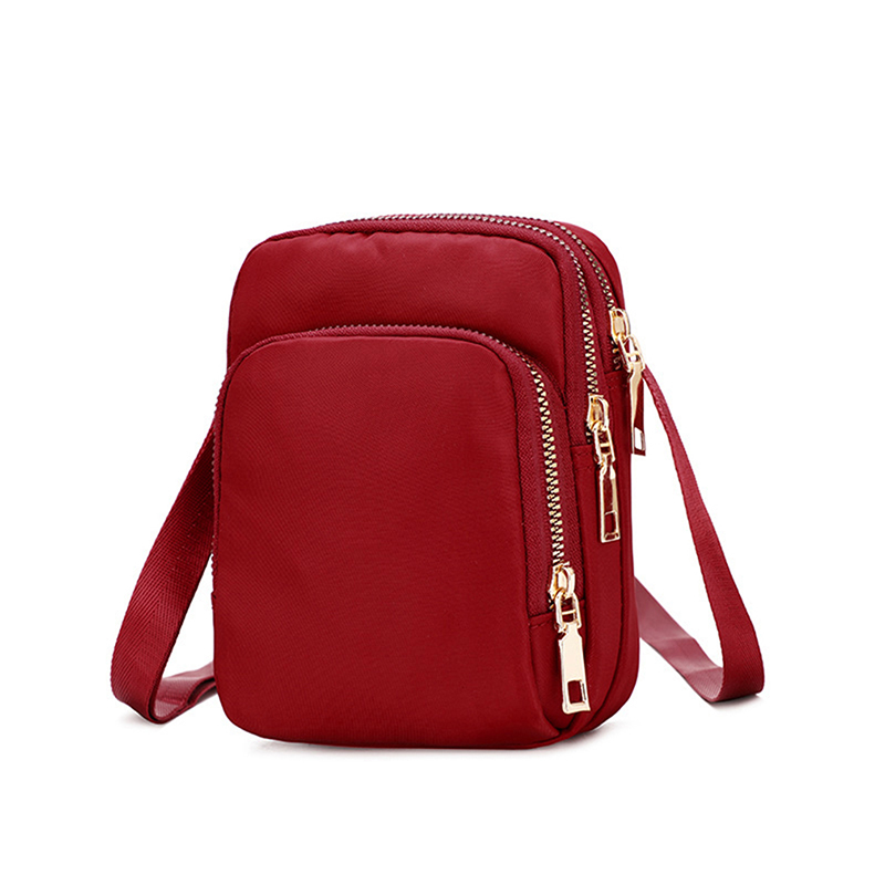 Mulheres Moda Cor Sólida Zipper de Nylon Impermeável Ombro Saco Crossbody Bolsa Feminina Senhoras Mensageiro Saco de Viagem À Prova D' Água: red