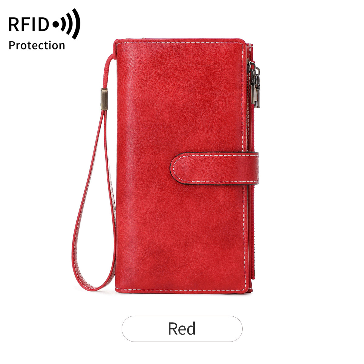 Retro Business Women's Long Wallet PU Leather Triple Fold Large Capacity Multi Card Slot Handbag Slot Ultra Thin Zipper Wallet: Red