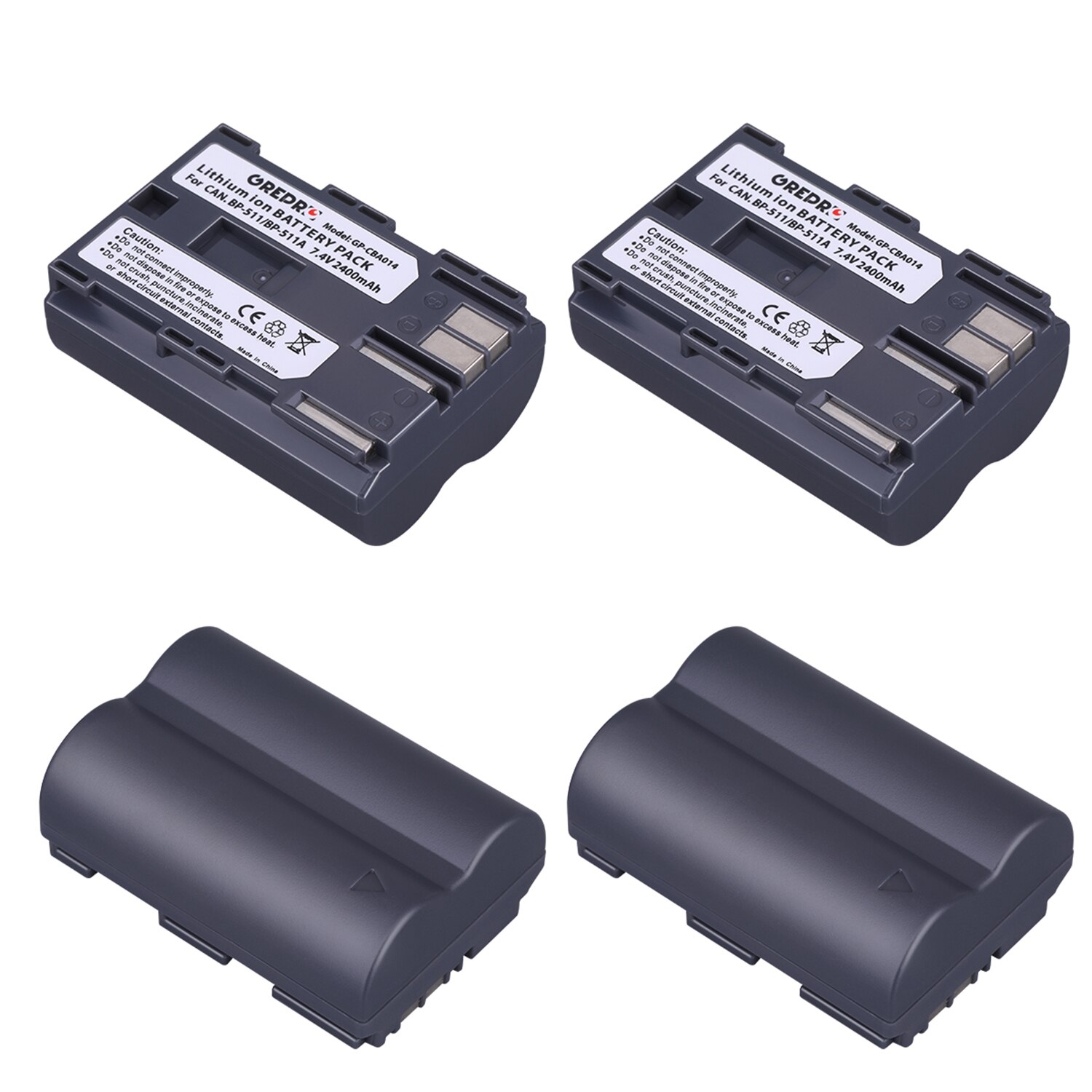 2Pcs 2400mAh BP-511 BP-511A BP 511 Battery + LED Dual USB Charger with Type-C port for Canon EOS 40D 300D 5D 20D 30D 50D 10D G6: 4x Battery