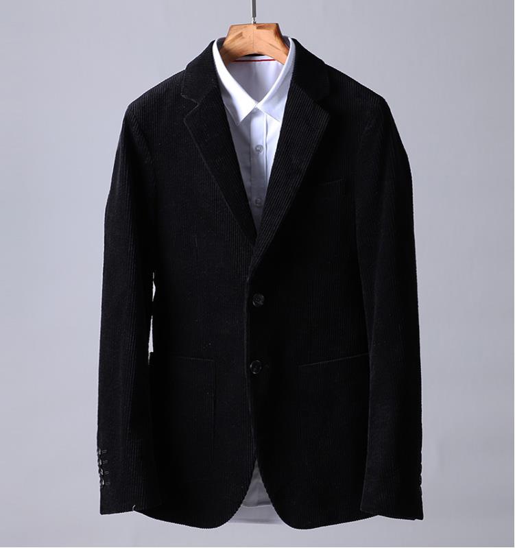 Herr manchester kavaj enfärgad casual manchester enkelknäppt kostym herr kavaj maskulin kläder vetement: Svart / Xxxl
