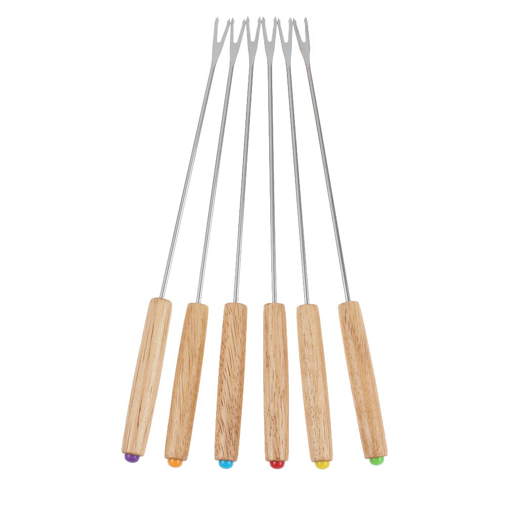 Spot 6 delar uppsättning ekhandtag schweizisk ostfondue choklad dessertgaffel rostfritt stål 24 cm