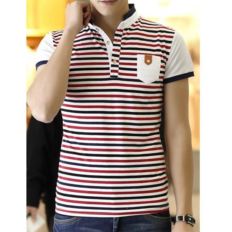 ZOGAA Men's Short Sleeve Polo Shirts Men's Casual Business Wear Male Cotton Slim Stripe Anti-Shrink Tops Man Contrast Color