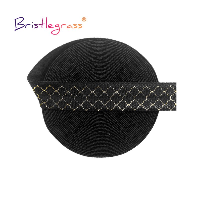 Bristlegrass 2 5 10 Yard 5/8 &quot;15Mm Gold Grid Folie Print Foldover Elastische Foe Spandex Band Tape Haar tie Hoofdband Diy Naaien Trim: Black / 2 Yards