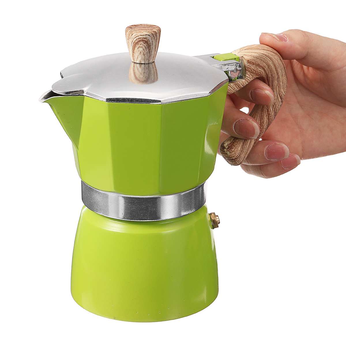 3 cups of 150ml/300ml Mokarate coffee machine Italian Mocha espresso aluminum cup octagonal percolator Conro coffee machine: Green 150ml