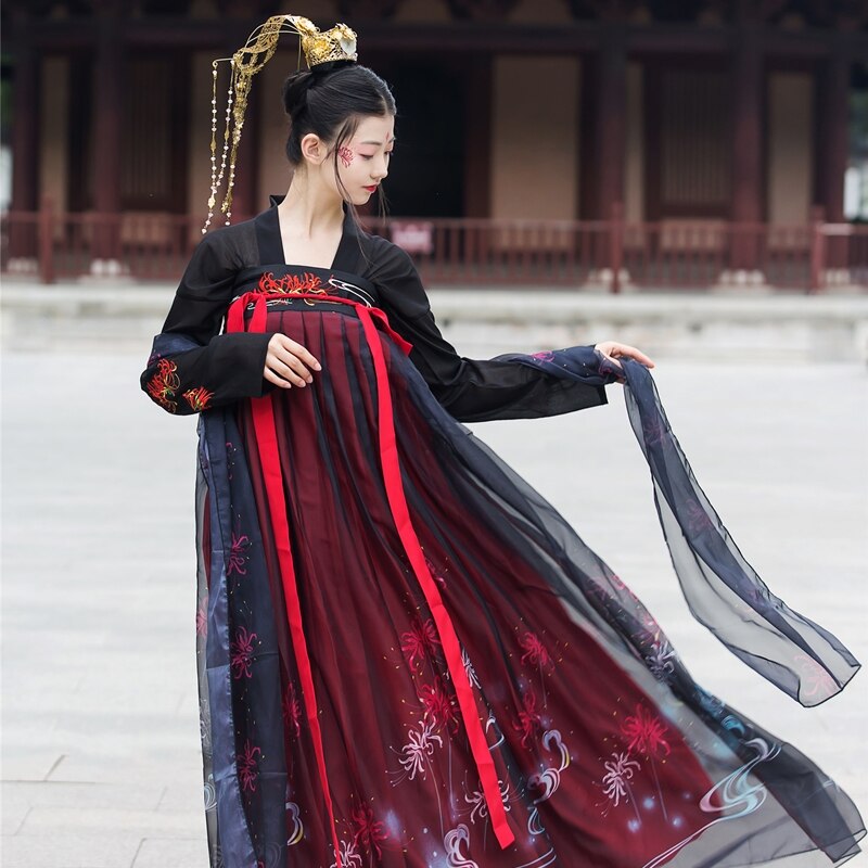 Hanfu Black Stage disfraces cantantes traje de baile tradicional chino traje de Festival Oriental ropa de actuación Folk DC1808