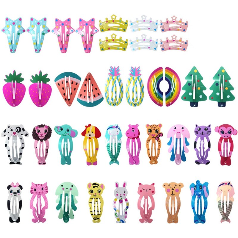 Pinces à cheveux pour filles 100 pièces pas de glissement métal Snap pinces à cheveux bandes pour enfants adolescents femmes mignon bonbons couleur dessin animé épingles à cheveux