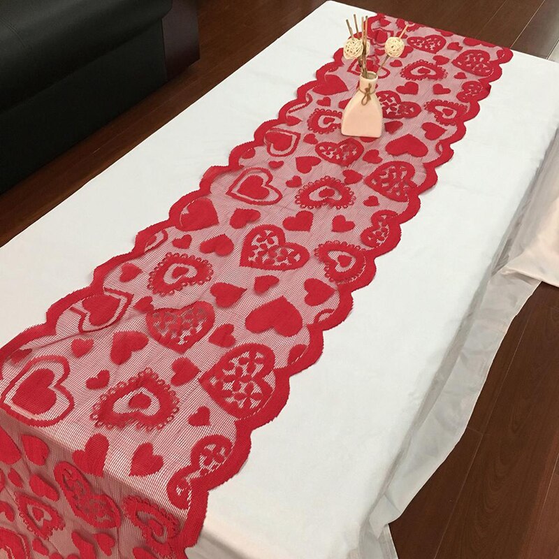Valentine's Day Red Lace Fabric Table Cloth For Wedding Party Decoration Modern Table Runner Tablecloth