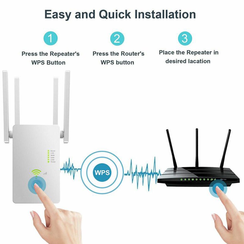 5 Ghz WiFi Repeater Wireless Wifi Extender 1200Mbps Wi-Fi Amplifier Long Range Wifi Signal Booster Dual-Band 2.4/5G Wifi Repiter