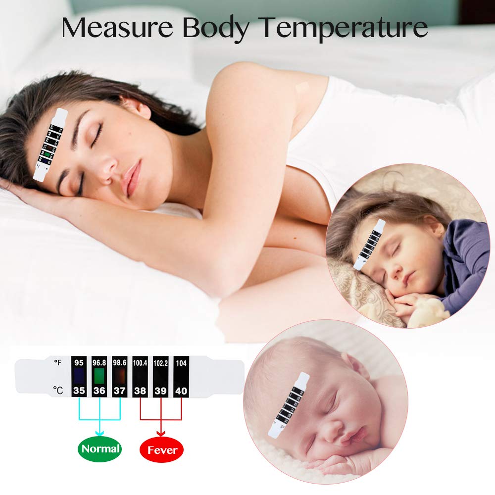 Tiras de temperatura reutilizables para la frente para viajes y uso diario, tiras de temperatura de lectura instantánea (30 uds)