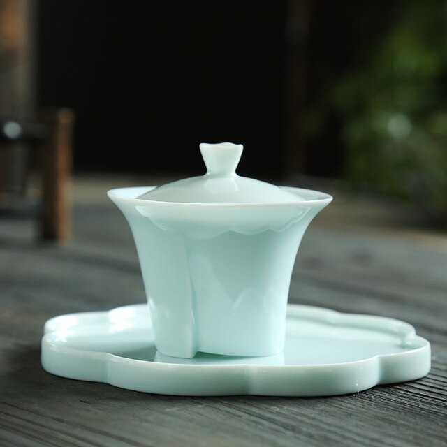 Hvid porcelæn stor skål te terrin vintage keramik gaiwan fedt jadejapansk håndlavet sancai kunst tilbehør boligindretning: C