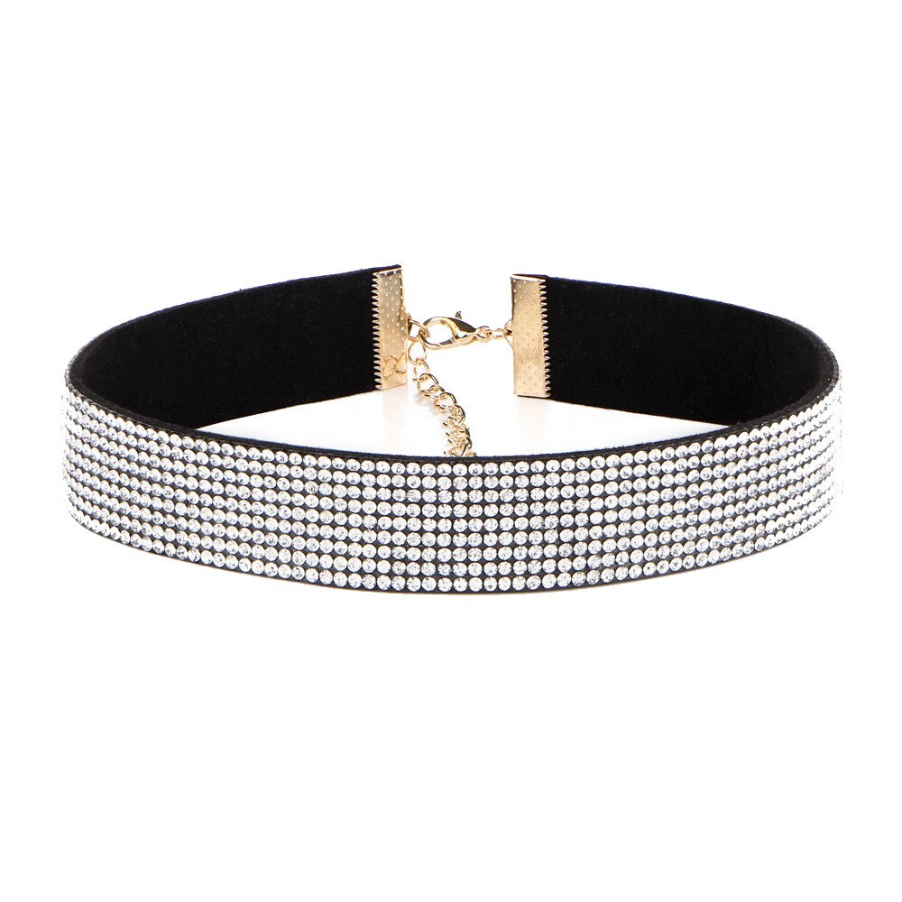 Frauen Halsband Kristall Strass Charme Damen Schmuck Samt Halskette Gold Silber Farben Elegante Frauen Schmuck Bijoux # BC: White