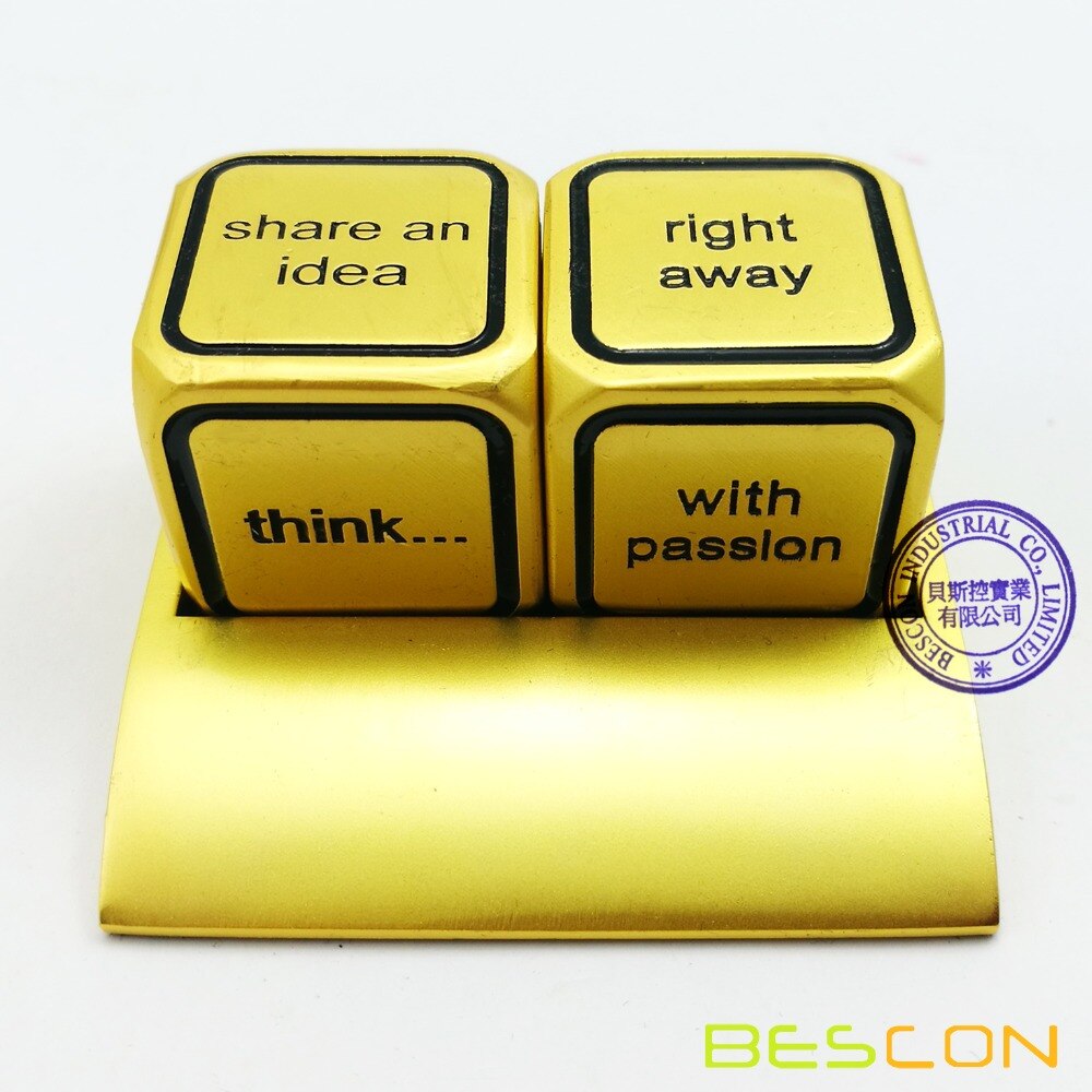 Bescon Promotionele Motivatie Solid Metallic Dobbelstenen Set, 2 Stuks Motivatie Desktop Metal Dice Set Een Inch D6 Matt Golden