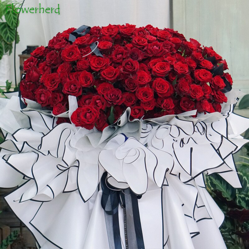 20 Sheets/lot 58CM Black White Nobility Wrapping Paper Matte Paper Floral Bouquet Wrapping Flower Paper Waterproof Craft Paper