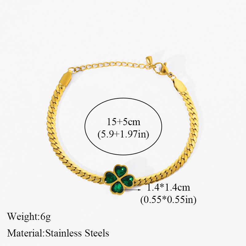 GANEMLY 316L Rvs Groene Kristal Klaver Armband Voor Vrouwen Mode Pols Ketting Waterdichte Sieraden Bijoux