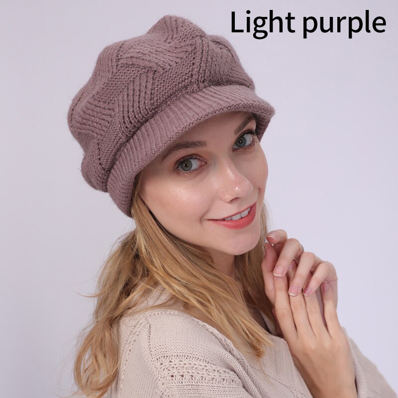 Gorro de punto para mujer, boina de lana de conejo cálida de terciopelo, informal, de , Color sólido, 10 colores, Otoño e Invierno: 9