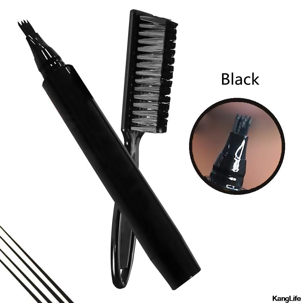Baard Pen Vier Gevorkte Baard Filler Potlood En Borstel Baard Enhancer Waterdicht Snor Coloring Vormgeving Gereedschap Haar Potlood: Black