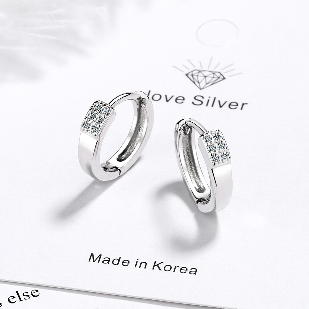 ANENJERY Simple Round Circle Zircon Hoop Earrings With Silver Color Earrings For Women Jewelry S-E1023