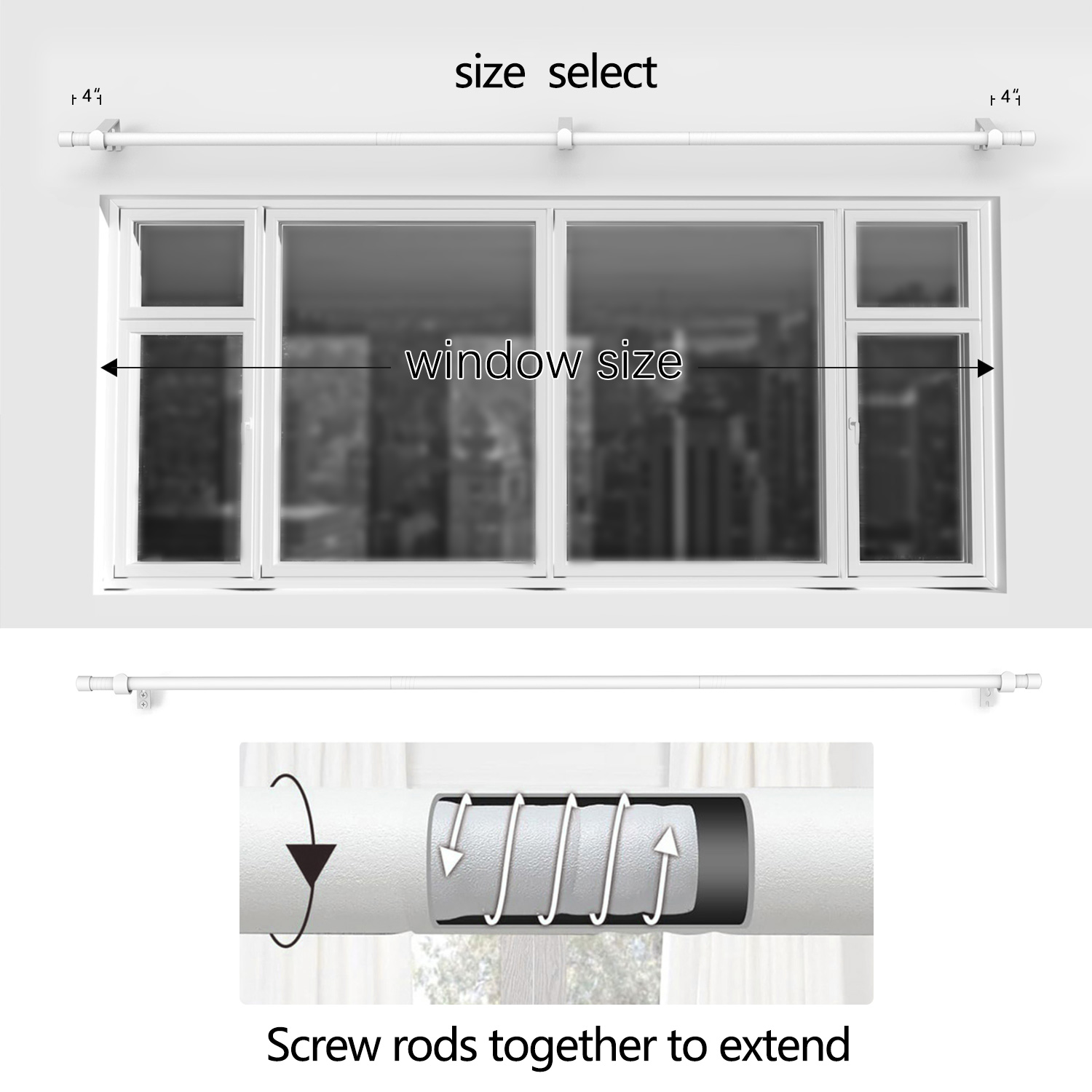 Bacchette per tende semplici e pratiche, adatte per finestre da 23-80 pollici Robuste e durevoli, installazione semplice. Adatto per telecamera da letto, soggiorno e sala da pranzo. con regali