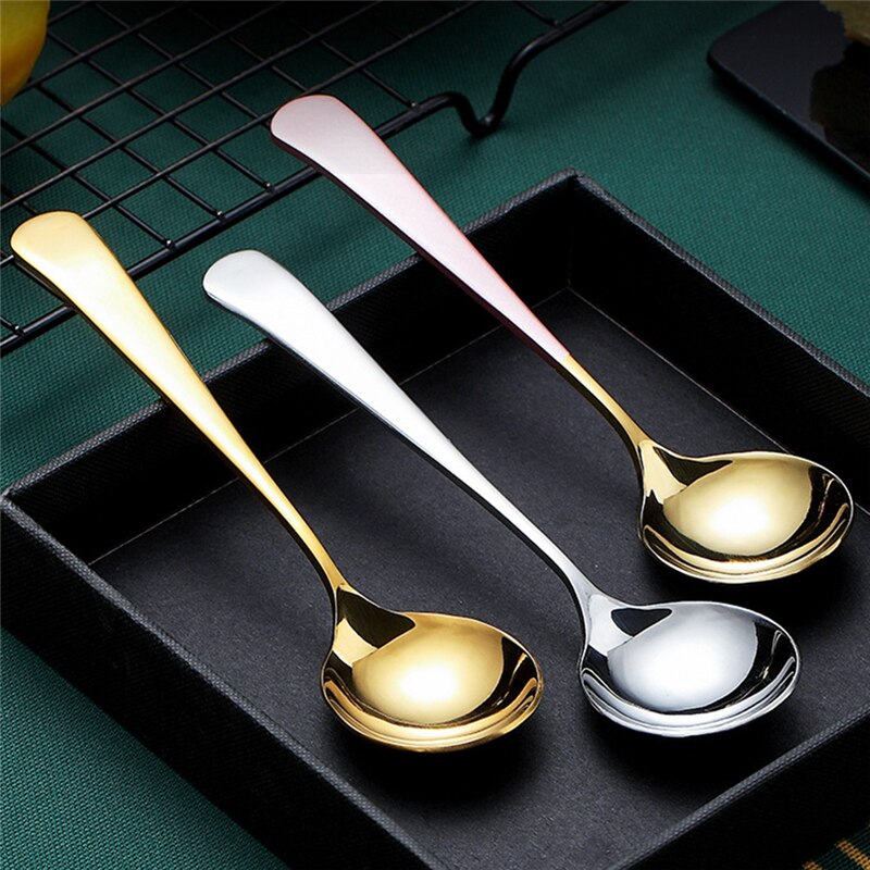 304 Stainless Steel Round Spoon Coffee Dessert Spoon Ice Cream Dinner Tableware Afternoon Tea Dessert Spoon