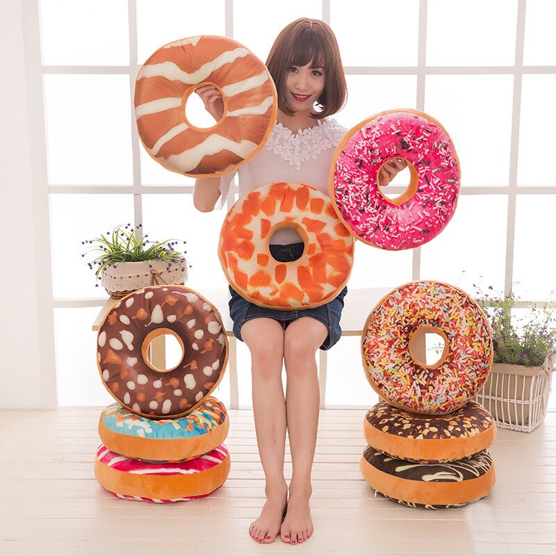 Coussin éponge à donuts 3D 40 cm | Rond et doux, coussin de siège de chaise en peluche, pour maison bureau voiture, oreiller décoratif, jouet