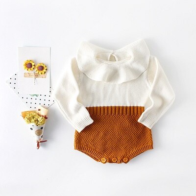 Autumn Baby Knitted Rompers Sweater Baby Girl Long Sleeve Knitted Overalls Infant Girl Princess Cotton Clothes Baby Girl Romper: D103 / 24M
